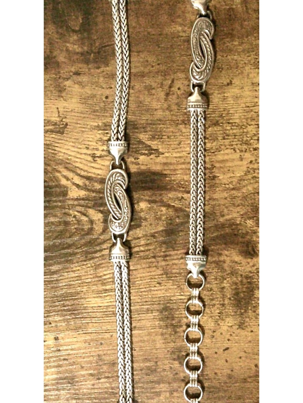 Vintage Brighton Silver-Tone Woven Paisley Snake Link Belt